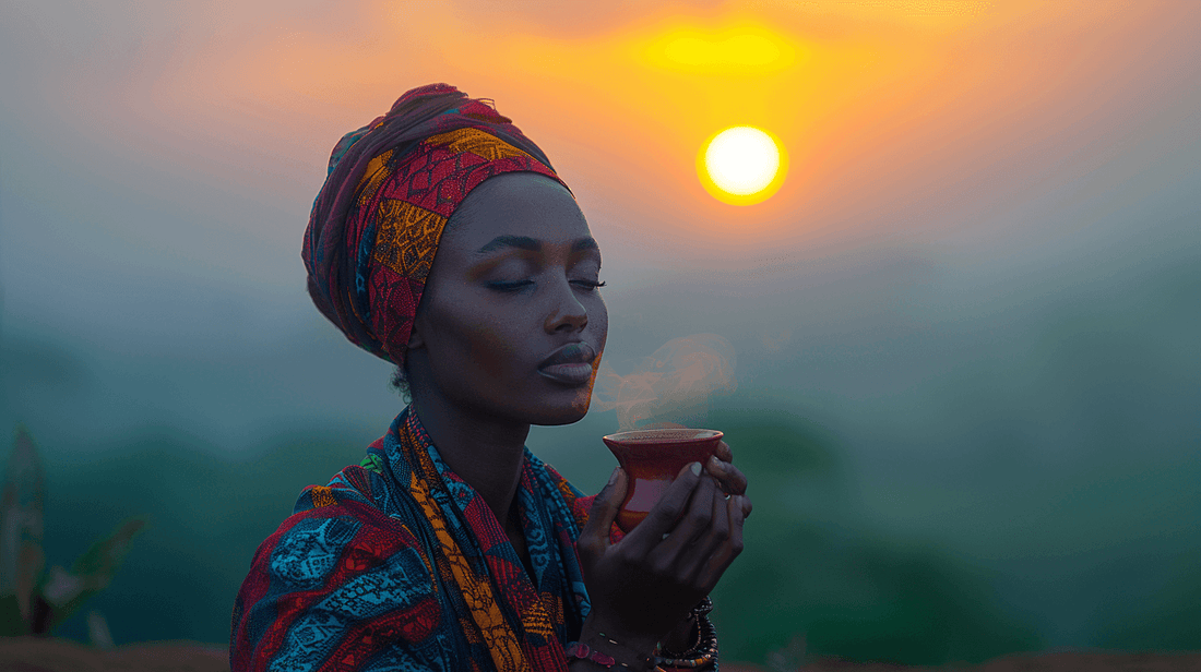 Ethiopian woman sipping a cup of Yirgacheffe