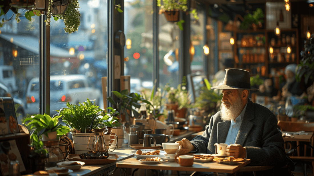 Israeli Rabbi drinking coffee