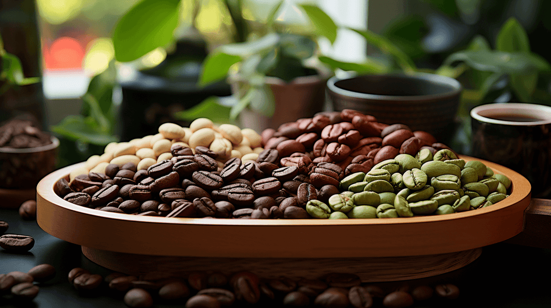 Coffee beans with different roasting levels