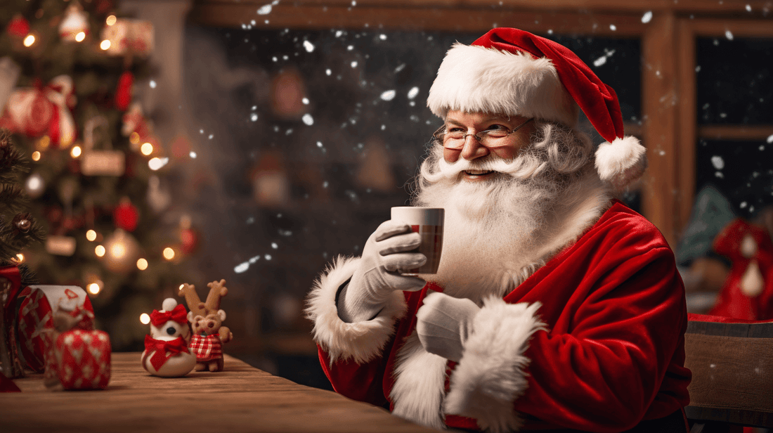 Santa drinking a cup of coffee